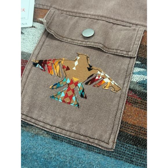 UPCYCLED NWT Lumister Women 2XL Red Denim Aztec Thunderbird Embroidered Shacket - Picture 6 of 16